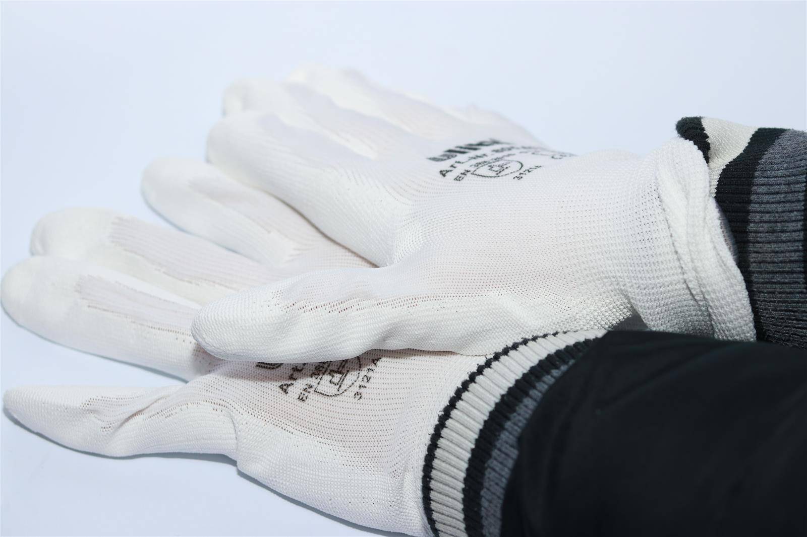 Nylon Feinstrick-Handschuhe mit weißer PU-Beschichtung, Cat II, Größe 10