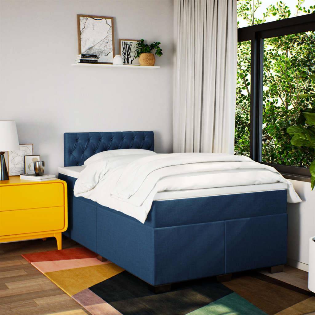 vidaXL Boxspringbett mit Matratze Blau 120x200 cm Stoff