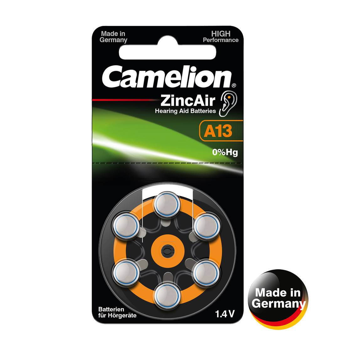 Camelion - A13 / ZL 13 / PR48 - 1,4 Volt 280mAh Zinc Air - 6er Blister