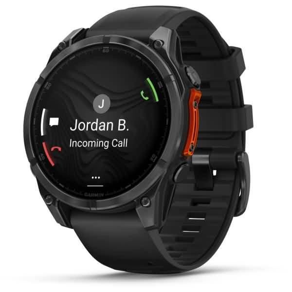 Schwarze Garmin-Smartwatch mit angehendem Anruf von „Jordan B.