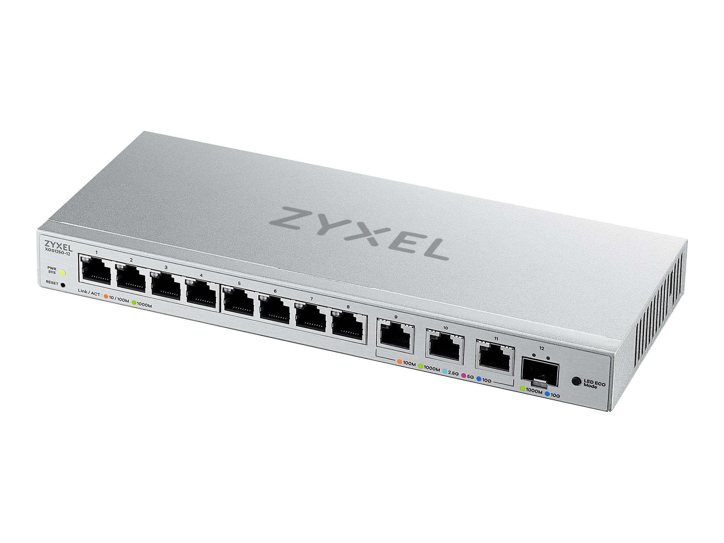 Zyxel XGS1250-12 - Switch - managed - 8 x 10/100/1000 + 3 x 1/2.5/5/10GBase-T + 1 x 1 Gigabit / 10 Gigabit SFP+