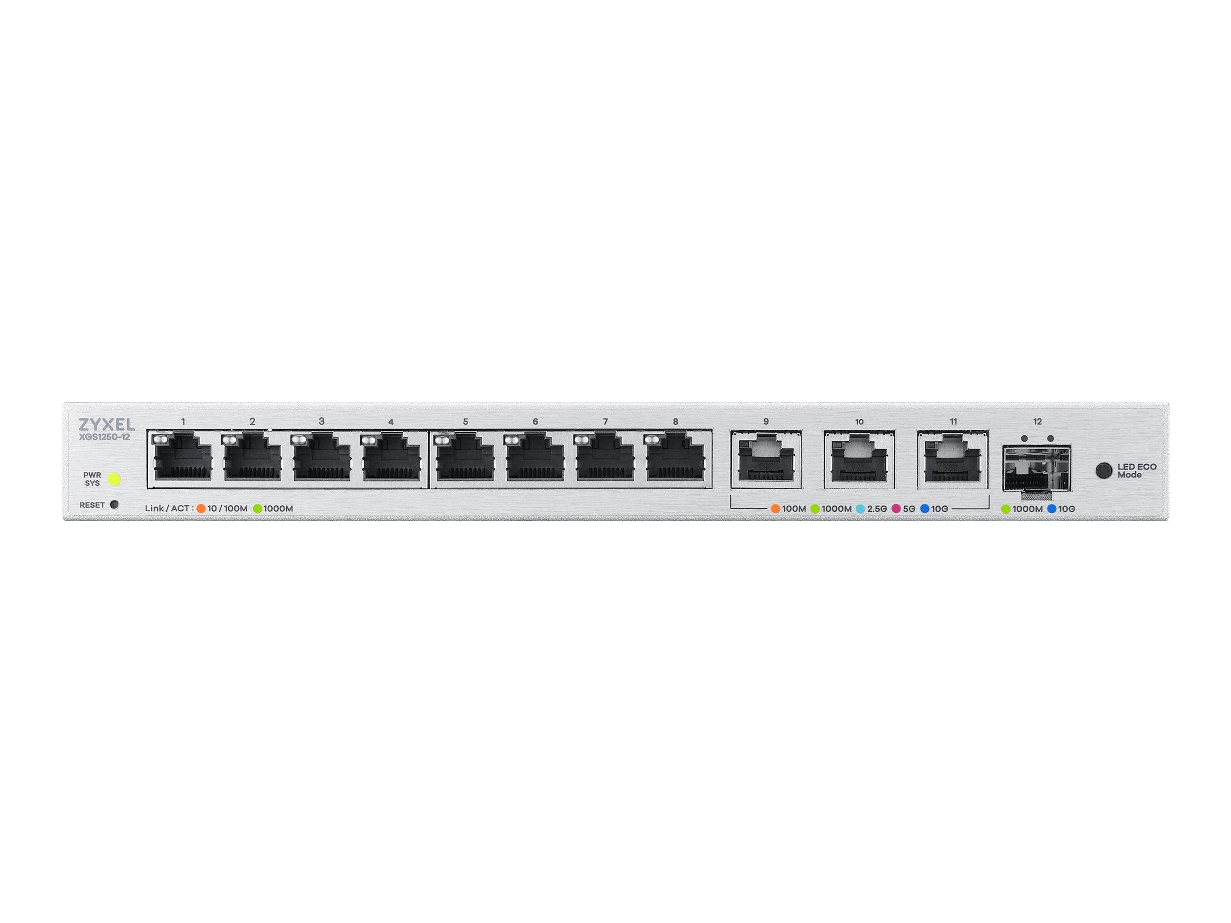 Zyxel XGS1250-12 - Switch - managed - 8 x 10/100/1000 + 3 x 1/2.5/5/10GBase-T + 1 x 1 Gigabit / 10 Gigabit SFP+