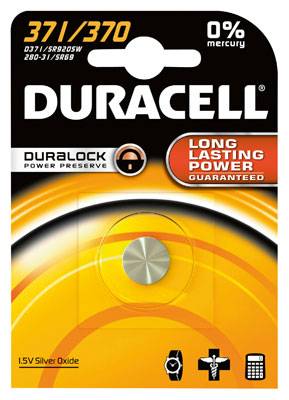 Duracell - 370 / 371 - 1,55 Volt 40mAh AgO - Knopfzelle - 10er Pack