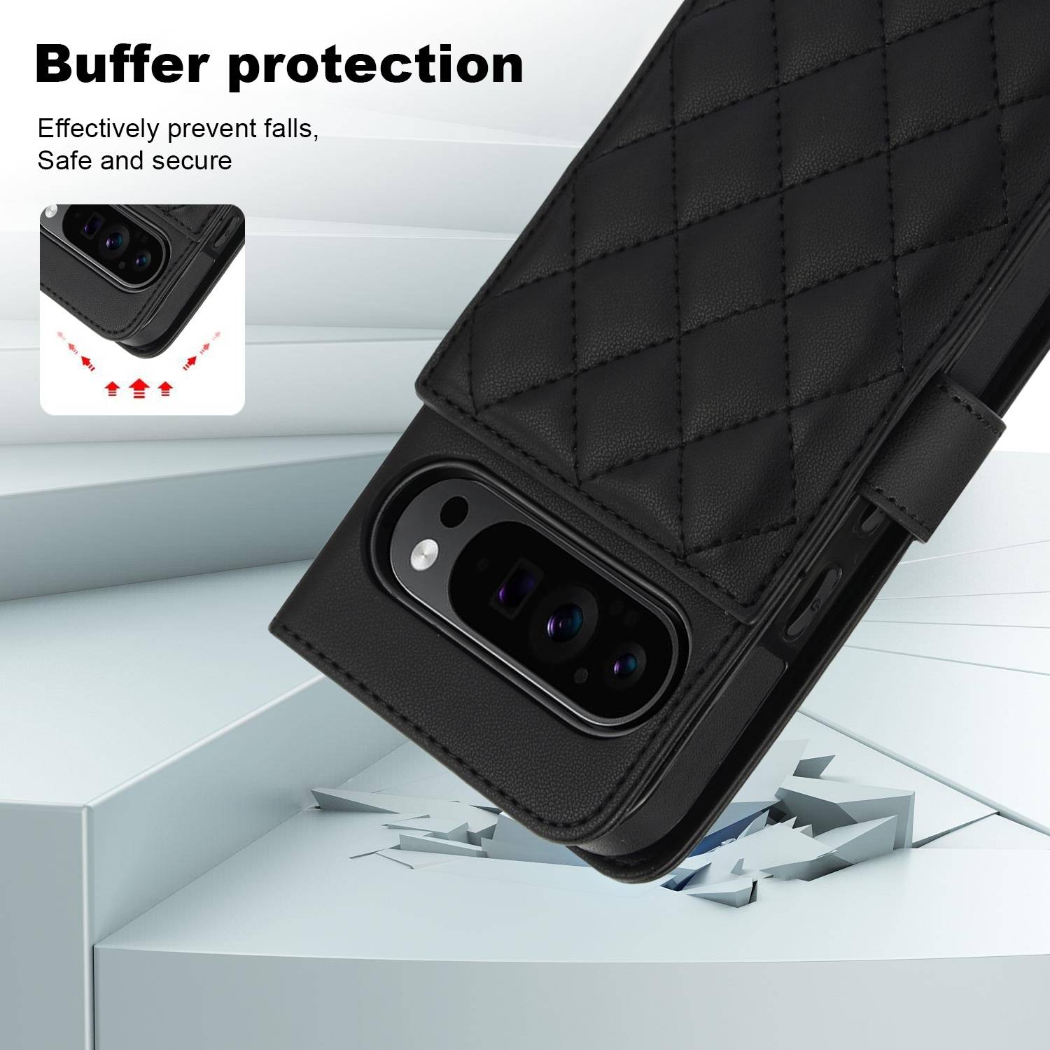 Für Google Pixel 9 Pro XL Crossbody Rhombic Lederhülle Kartenfächern