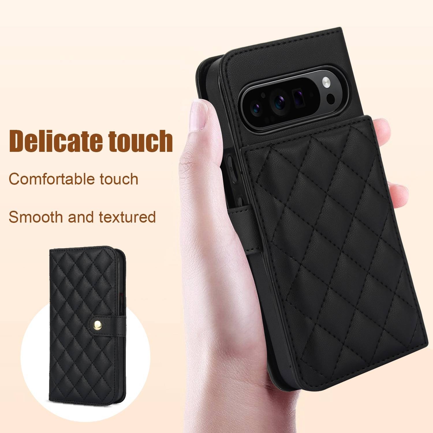 Für Google Pixel 9 Pro XL Crossbody Rhombic Lederhülle Kartenfächern