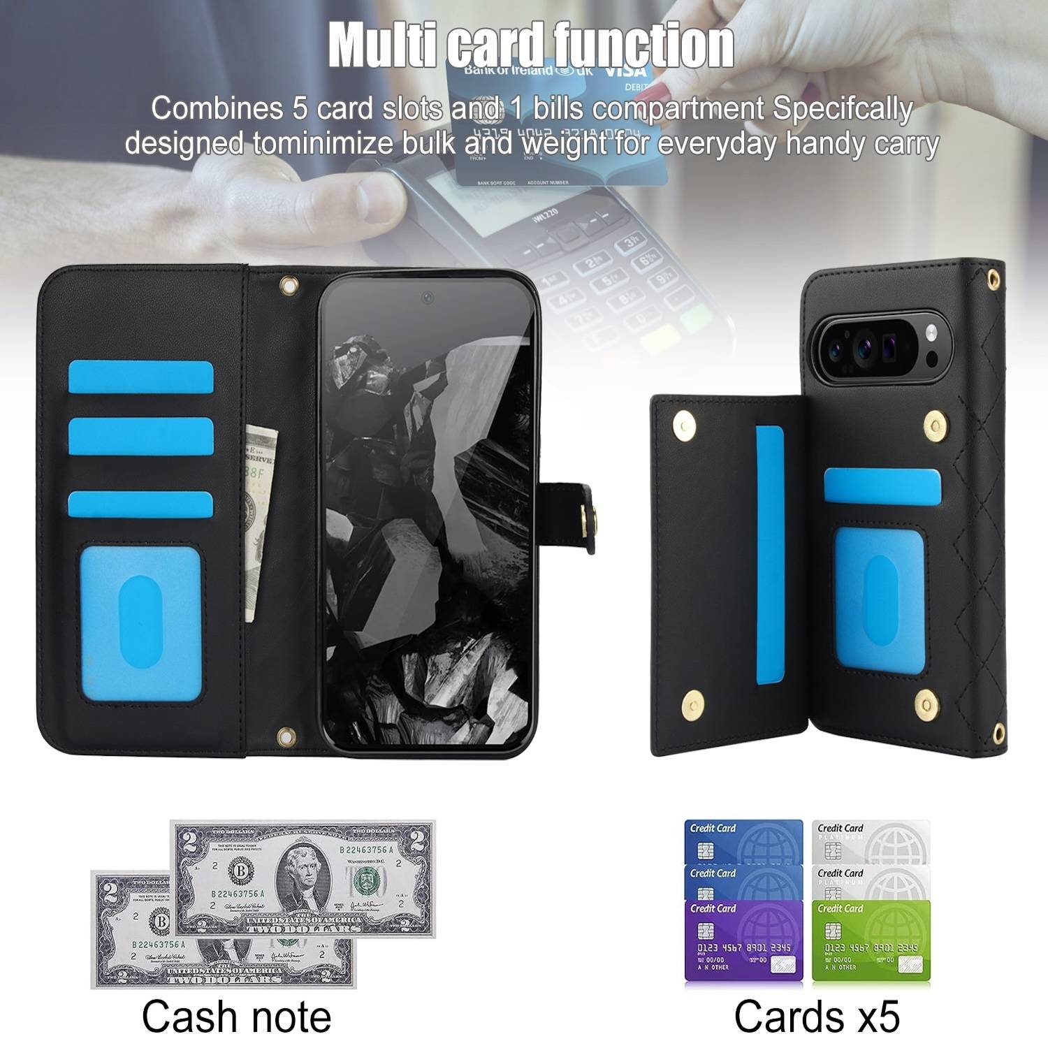 Für Google Pixel 9 Pro XL Crossbody Rhombic Lederhülle Kartenfächern