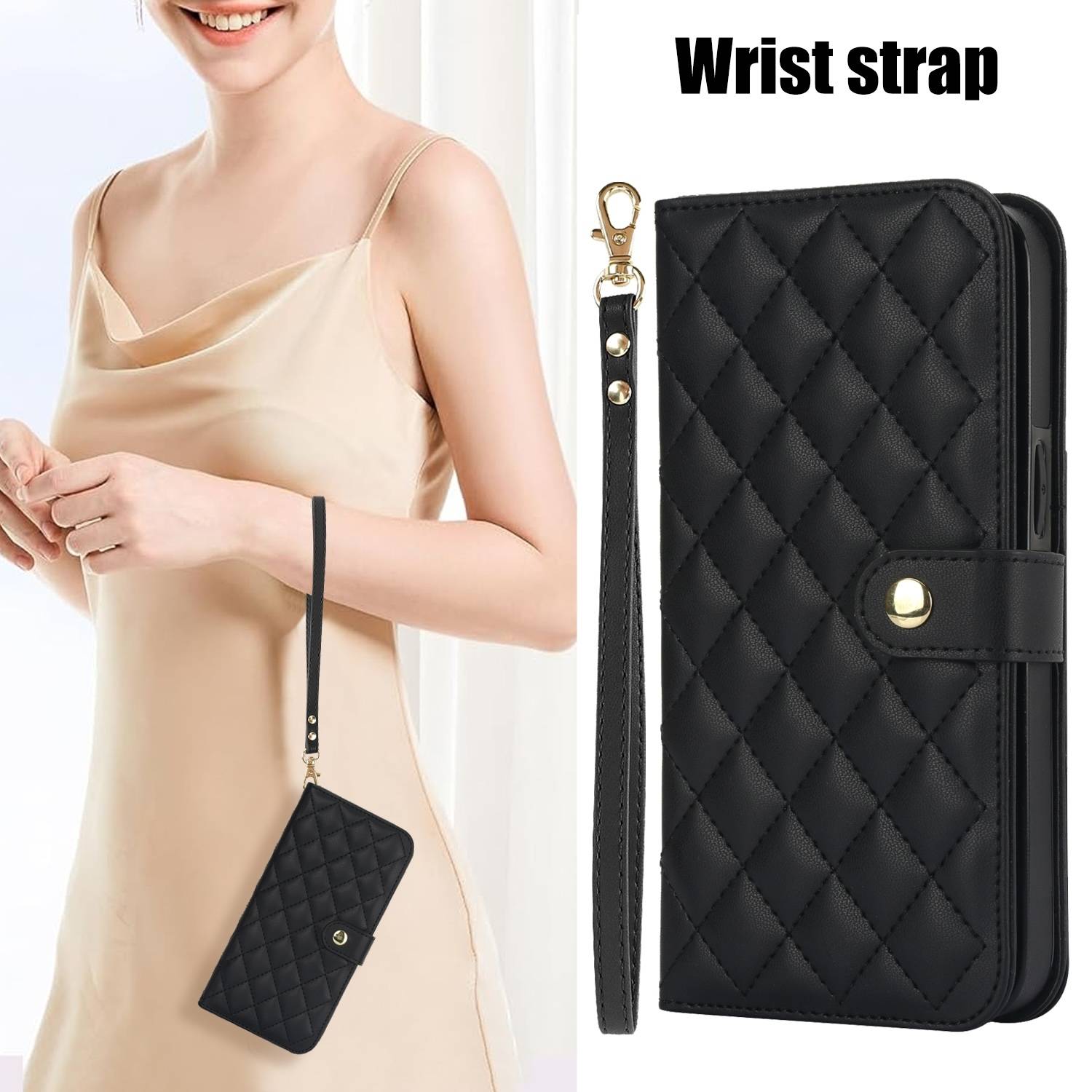 Für Google Pixel 9 Pro XL Crossbody Rhombic Lederhülle Kartenfächern