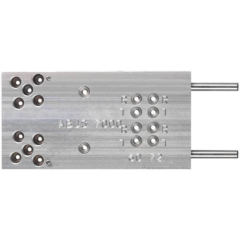 Metallisches Schlossbauteil mit Loch- und Stiftmuster, gekennzeichnet mit „ABUS 7000