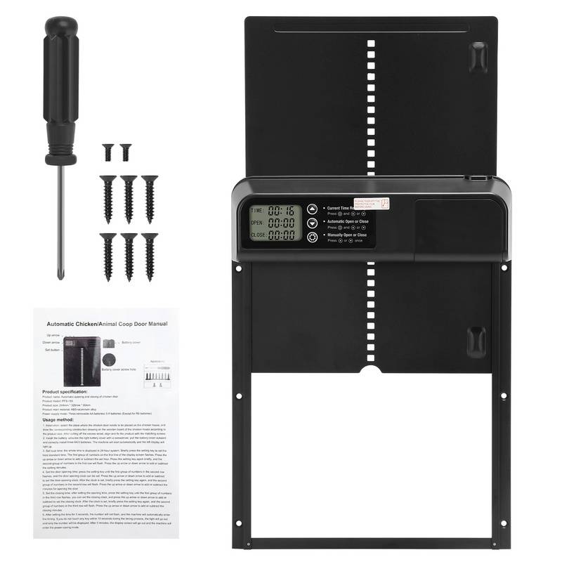 Hühnerklappe,Automatische Hühnerstalltür,mit Zeit- und Handmodus, LCD-Display, IPX4wasserdicht, schwarz, mit Einklemmschutz, 33x24,5 cm