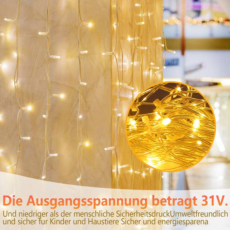 10M 200LEDs LED-Lichterkette Eisregen LED-Lichtervorhang für Außen Innen Lichterkettenvorhang mit 8 Modi IP44 Wasserfest Weihnachtsdeko aussen Party
