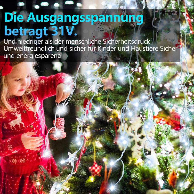 10M 200LEDs LED-Lichterkette Eisregen LED-Lichtervorhang für Außen Innen Lichterkettenvorhang mit 8 Modi IP44 Wasserfest Weihnachtsdeko aussen Party