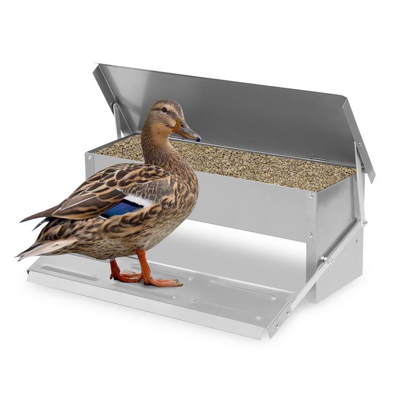 Futterautomat 5KG Futterspender Hühner mit Trittplatte und Deckel Geflügelfutterautomat Silber