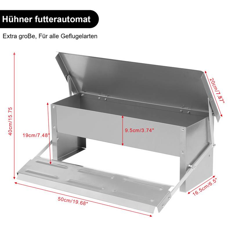 Futterautomat 5KG Futterspender Hühner mit Trittplatte und Deckel Geflügelfutterautomat Silber