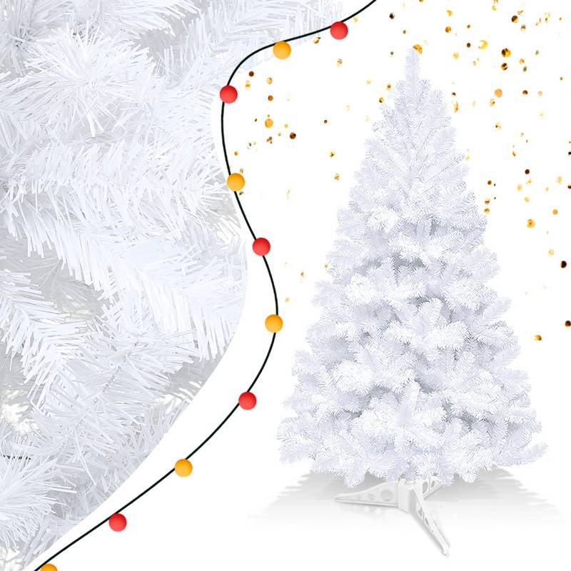 120cm Künstlicher Weihnachtsbaum, Tannenbaum mit Metallständer, Christbaum 220 Spitzen PVC Nadeln, Kunstbaum Weihnachten Klappsystem Weiß