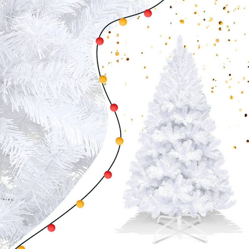 150cm Künstlicher Weihnachtsbaum, Tannenbaum mit Metallständer, Christbaum 488 Spitzen PVC Nadeln, Kunstbaum Weihnachten Klappsystem Weiß