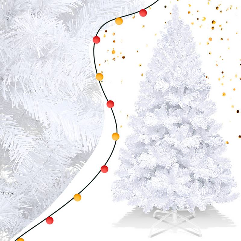 210cm Künstlicher Weihnachtsbaum, Tannenbaum mit Metallständer, Christbaum 900 Spitzen PVC Nadeln, Kunstbaum Weihnachten Klappsystem Weiß