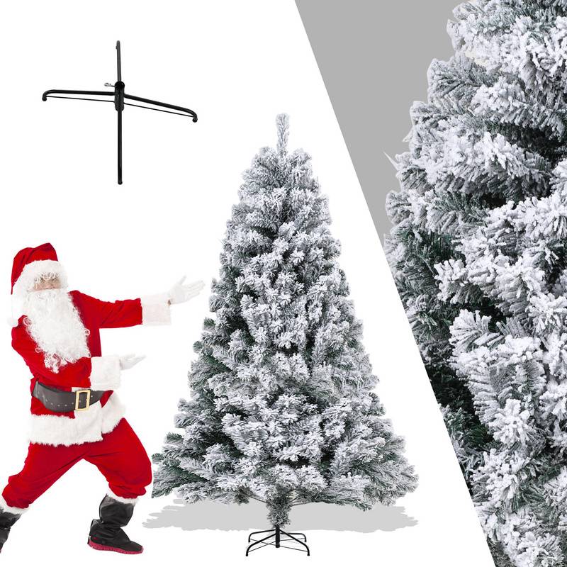 künstlicher Weihnachtsbaum 120cm (Ø ca. 80 cm) mit 340 Spitzen und Schnellaufbau Klapp-System, schwer entflammbar, mit Schnee
