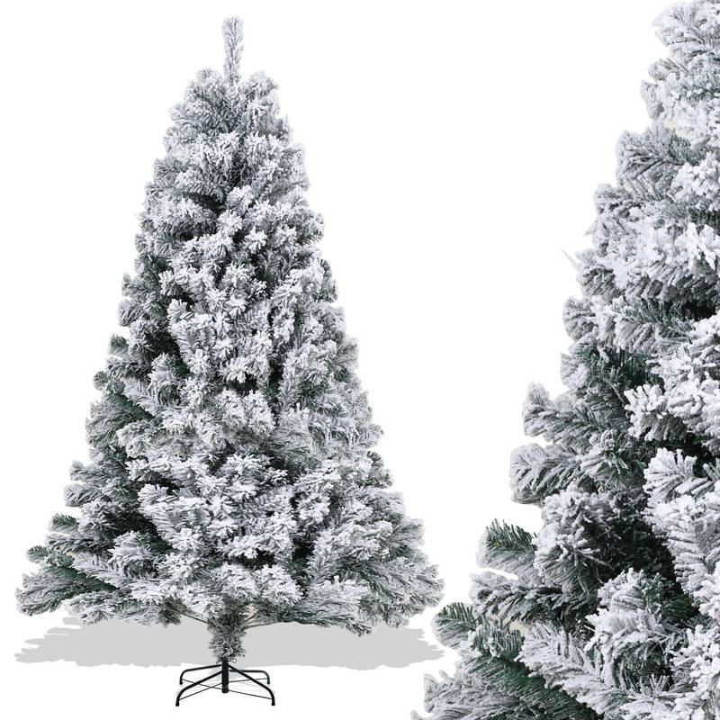 künstlicher Weihnachtsbaum 180cm (Ø ca. 115 cm) mit 860 Spitzen und Schnellaufbau Klapp-System, schwer entflammbar, mit Schnee