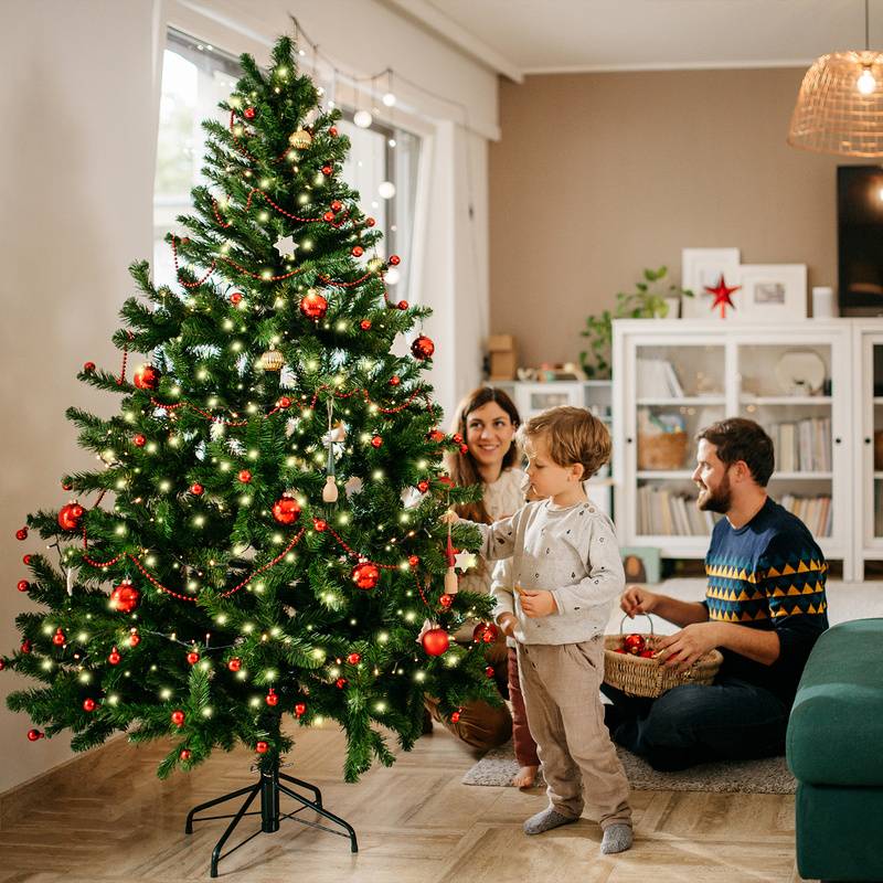 LED 150CM Künstlicher Weihnachtsbaum Tannenbaum Grün PVC Nadeln Dekobaum für Weihnachten-Dekoration mit Lichterkette, mit 550 Spitzen