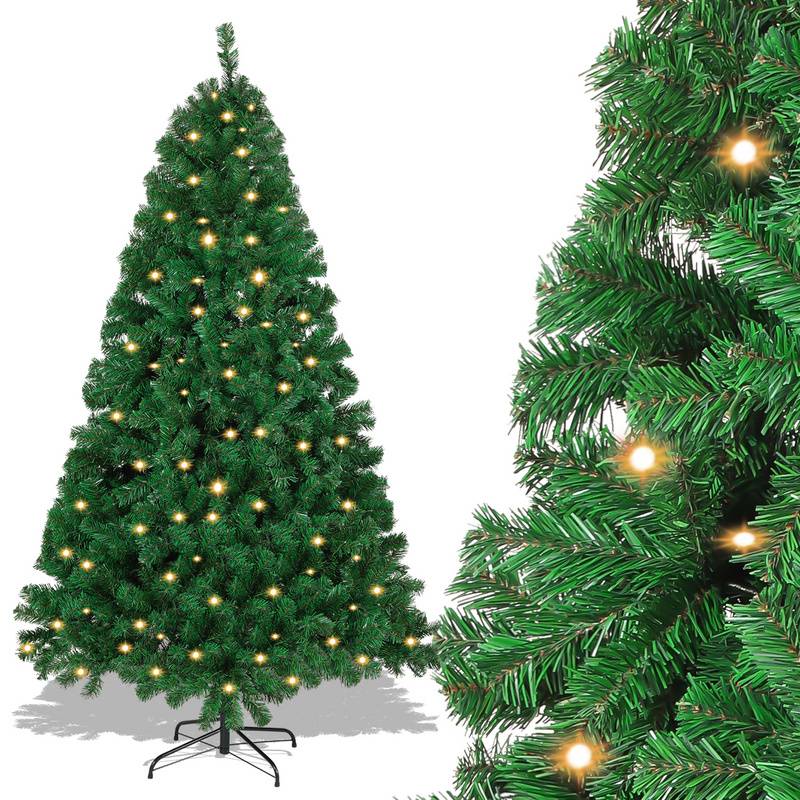 LED 180CM Künstlicher Weihnachtsbaum Tannenbaum Grün PVC Nadeln Dekobaum für Weihnachten-Dekoration mit Lichterkette, mit 860 Spitzen