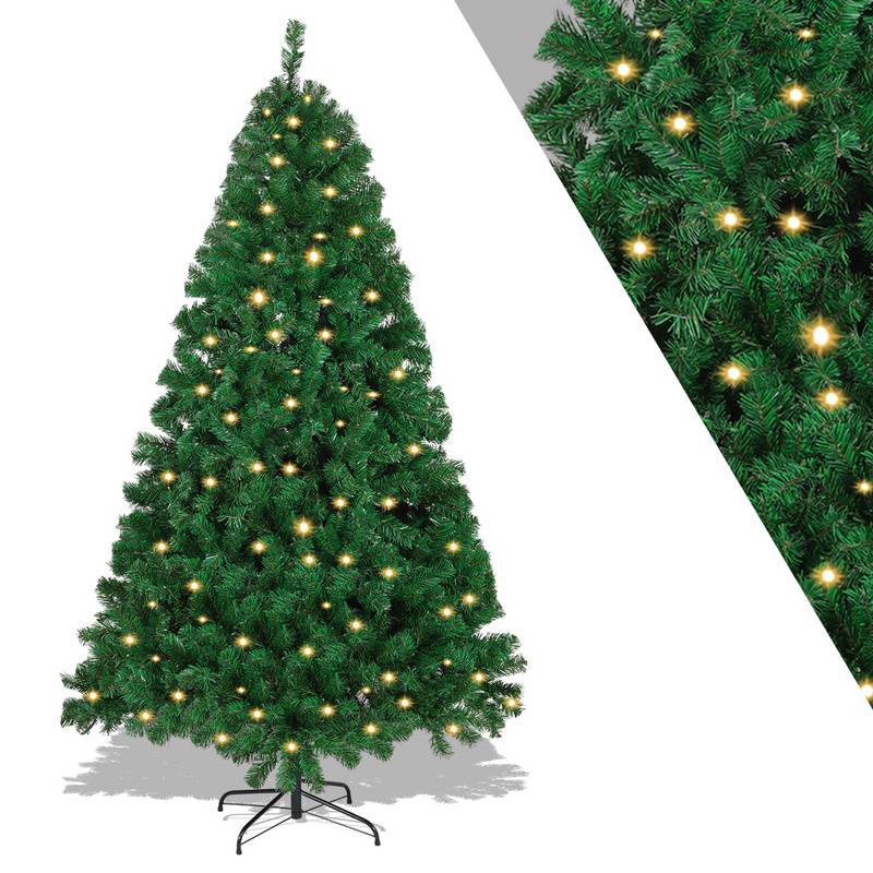 LED 210CM Künstlicher Weihnachtsbaum Tannenbaum Grün PVC Nadeln Dekobaum für Weihnachten-Dekoration mit Lichterkette, mit 1200 Spitzen