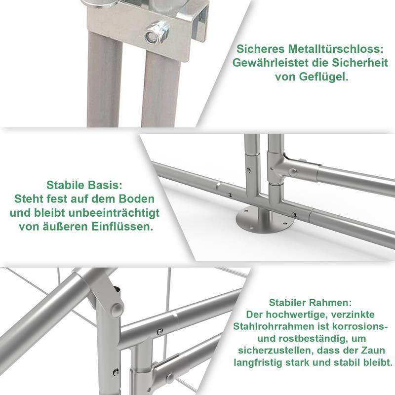 Hühnerstall Outdoor großer Hühnerhaus Dach Freilaufgehege Geflügelstall mit PE Verzinkter Stahlrahmen und abschließbare Tür 3 x 8 x 2 m