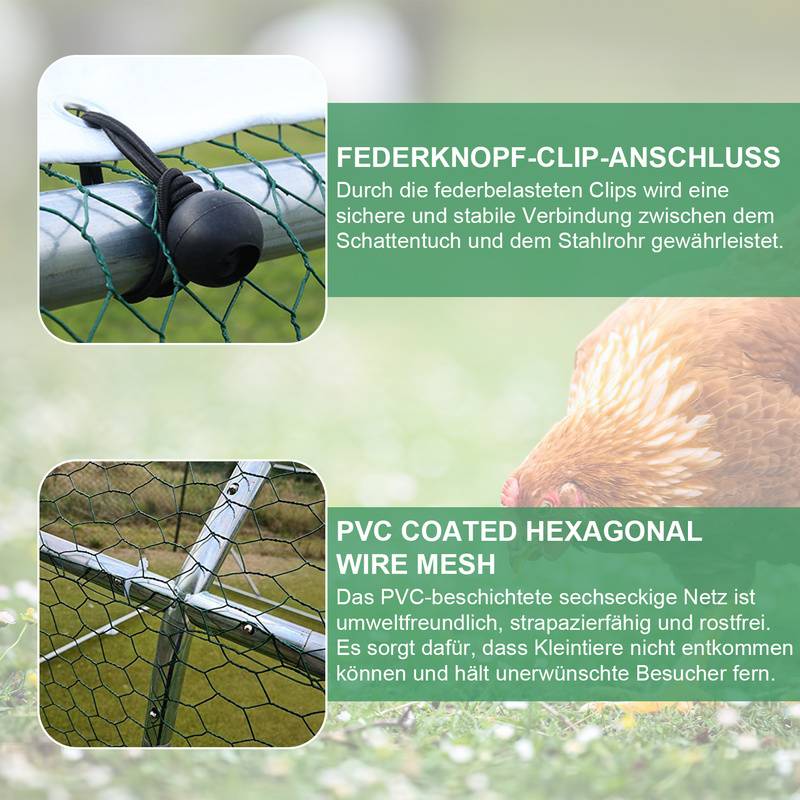 Hühnerstall Outdoor großer Hühnerhaus Dach Freilaufgehege Geflügelstall mit PE Verzinkter Stahlrahmen und abschließbare Tür 3 x 4 x 2 m