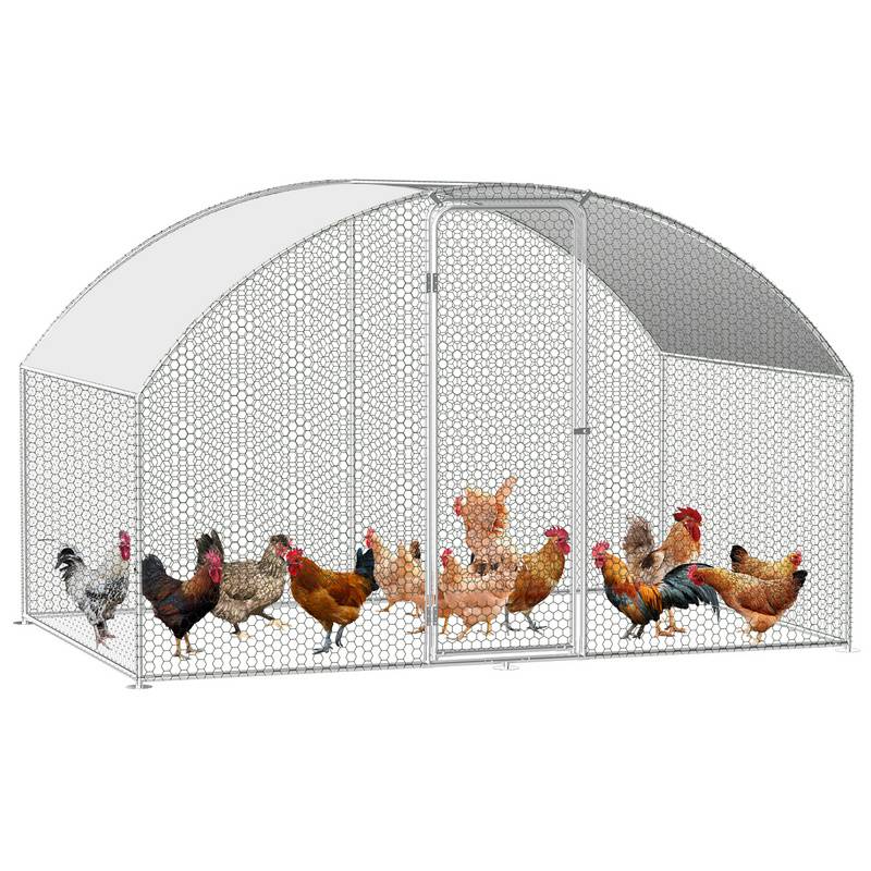 Hühnerstall Outdoor großer Hühnerhaus Dach Freilaufgehege Geflügelstall mit PE Verzinkter Stahlrahmen und abschließbare Tür 3 x 2 x 2 m Kuppel