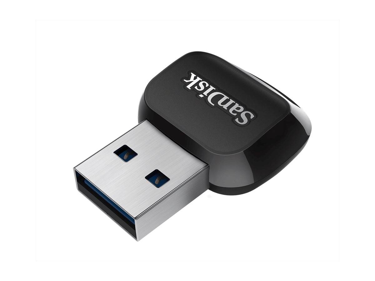 Ein kleiner SanDisk USB-Stick mit schwarzem Gehäuse und silbernem Anschluss, der für portable Datenspeicherung verwendet wird.