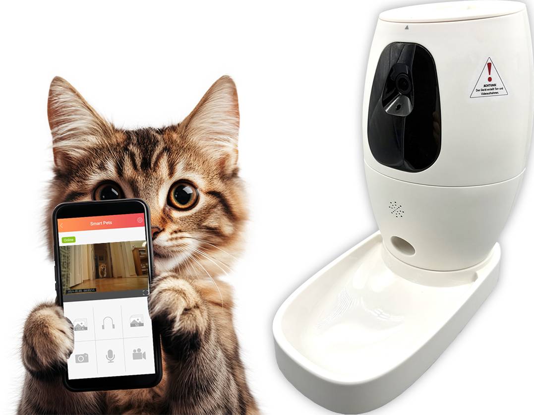 Berger + Schröter | Smart Pet Feeder, smarte Futterstation und Kamera für Haustiere 720P HD Video, Funk-Fernüberwachung