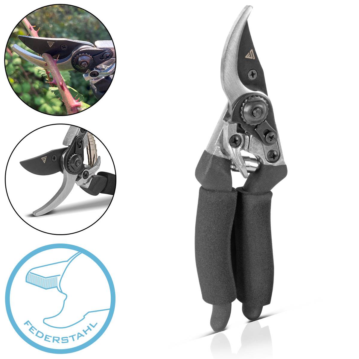 STAHLWERK Gartenschere aus Federstahl Rosenschere / Rebschere / Gärtnerschere