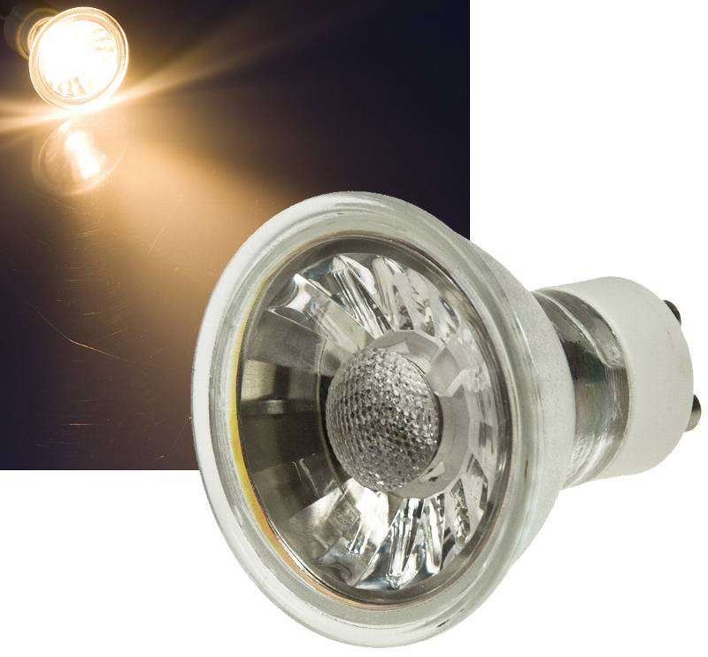 ChiliTec 21336 LED Strahler GU10 "H35 COB" 3000k, 265lm, 230V/3W, warmweiß