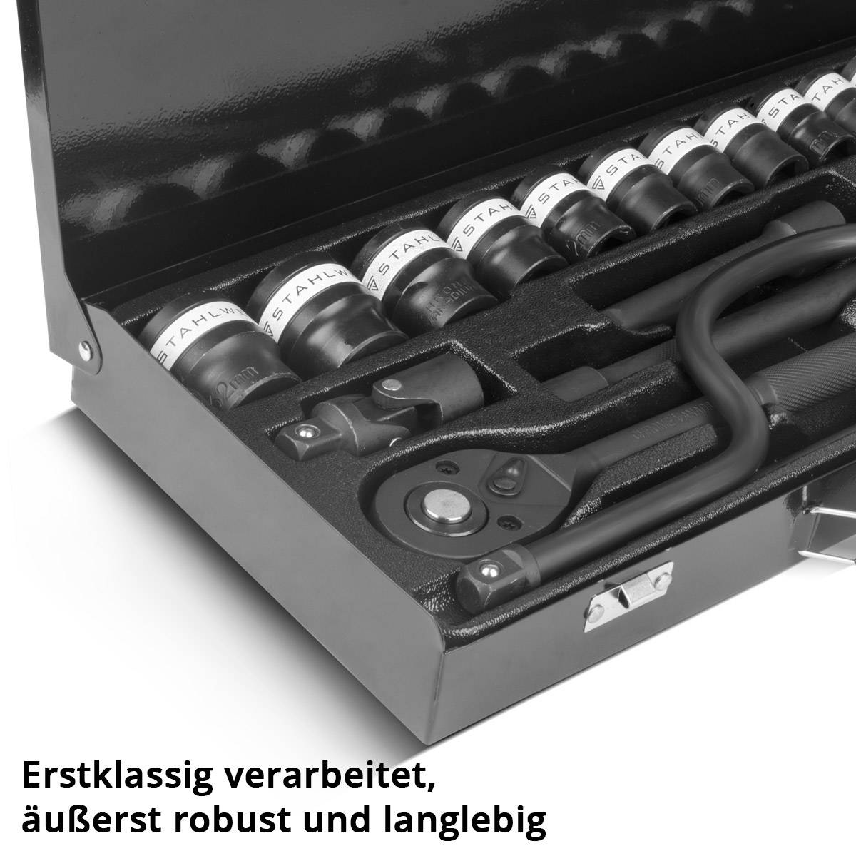 STAHLWERK Steckschlüssel-Satz 24-teiliger Knarrenkasten mit 1/2" Umschaltknarre