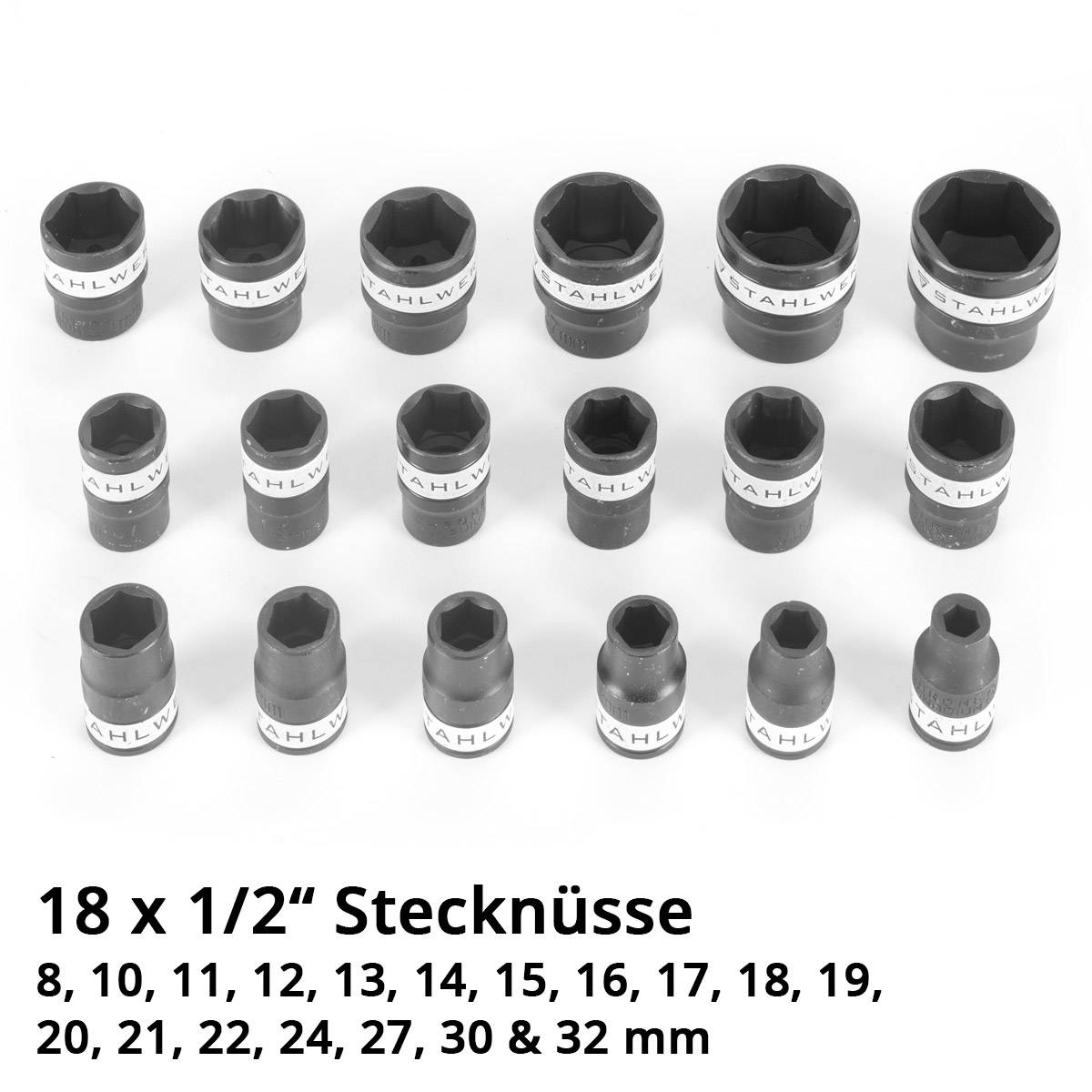 STAHLWERK Steckschlüssel-Satz 24-teiliger Knarrenkasten mit 1/2" Umschaltknarre