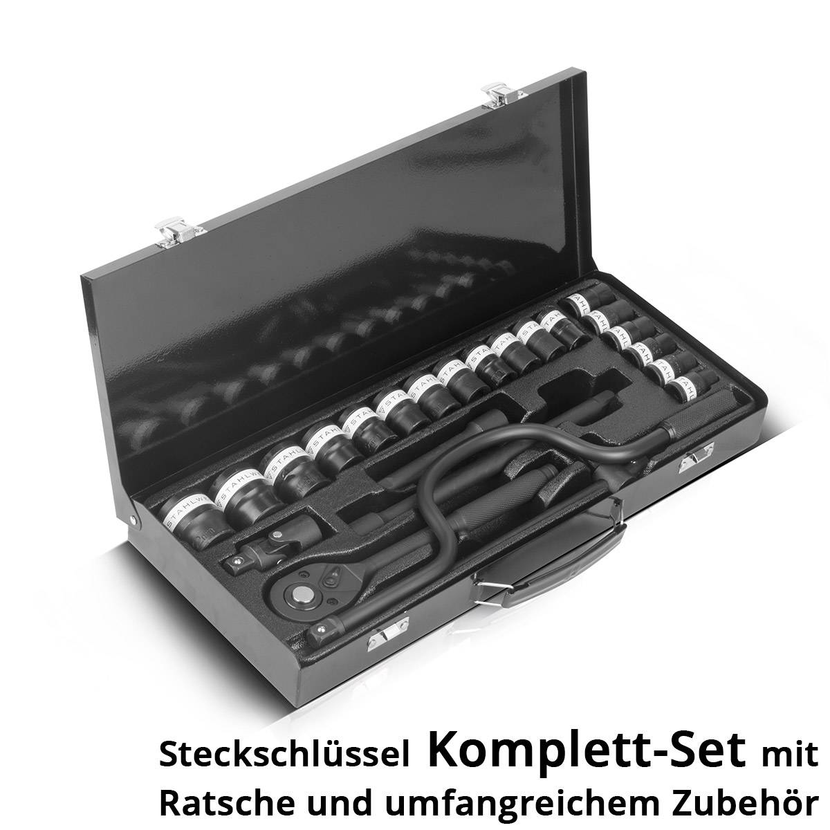 STAHLWERK Steckschlüssel-Satz 24-teiliger Knarrenkasten mit 1/2" Umschaltknarre