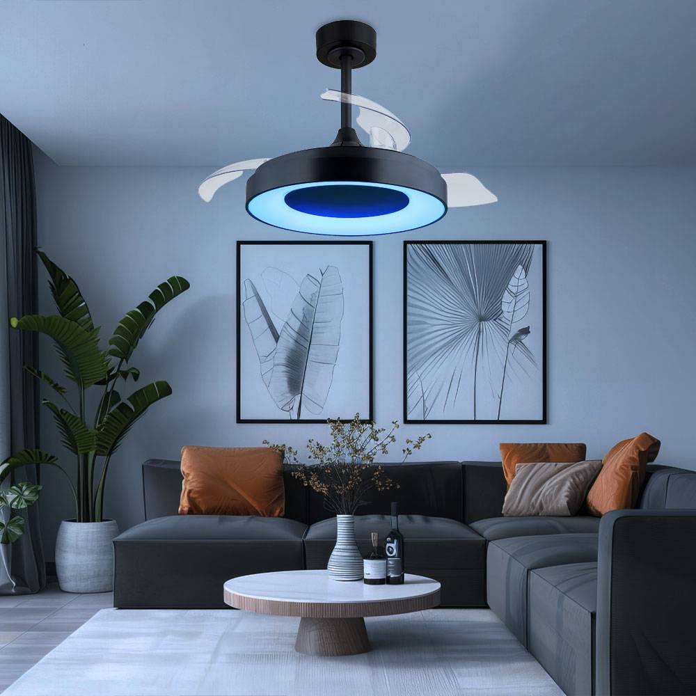 Deckenlampe Wohnzimmerleuchte Deckenventilator Schlafzimmerlampe Raumkühler, Metall Kunststoff grau, dimmbar Fernbedienung RGB Farbwechsel