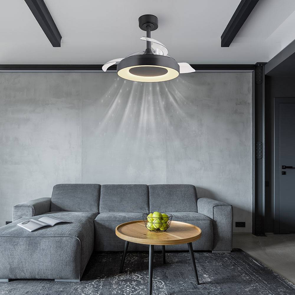 Deckenlampe Wohnzimmerleuchte Deckenventilator Schlafzimmerlampe Raumkühler, Metall Kunststoff grau, dimmbar Fernbedienung RGB Farbwechsel