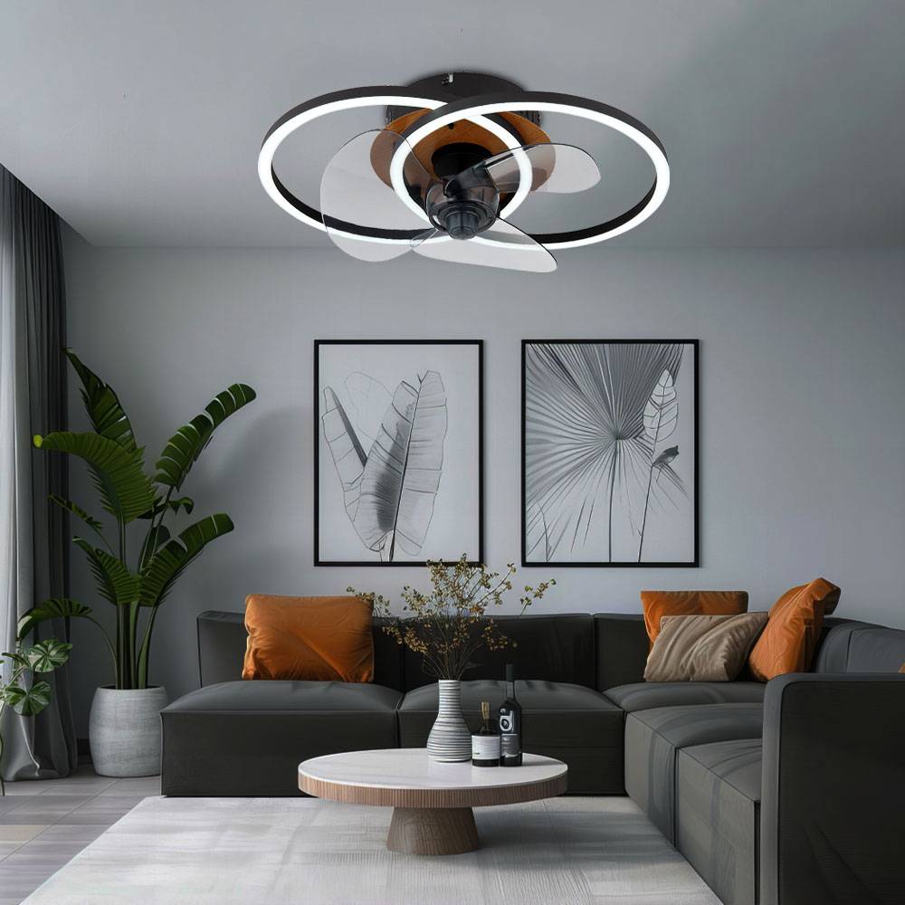 Deckenventilator Deckenleuchte Raumlüfter Wohnzimmerlampe Schlafzimmerleuchte Ventilator, Metall Alu Holzoptik schwarz, dimmbar Fernbedienung CCT