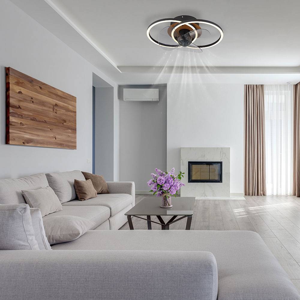 Deckenventilator Deckenleuchte Raumlüfter Wohnzimmerlampe Schlafzimmerleuchte Ventilator, Metall Alu Holzoptik schwarz, dimmbar Fernbedienung CCT