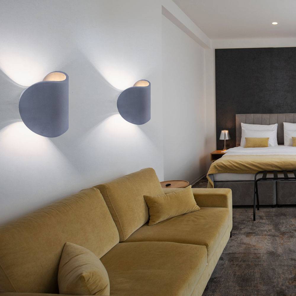 Wandleuchte Up and Down Wandstrahler Wohnzimmer Wandlampe Treppenhaus Leuchte aus Beton, grau, 1x LED 6W 150lm, BxH 12,6x15,7 cm, 2er Set