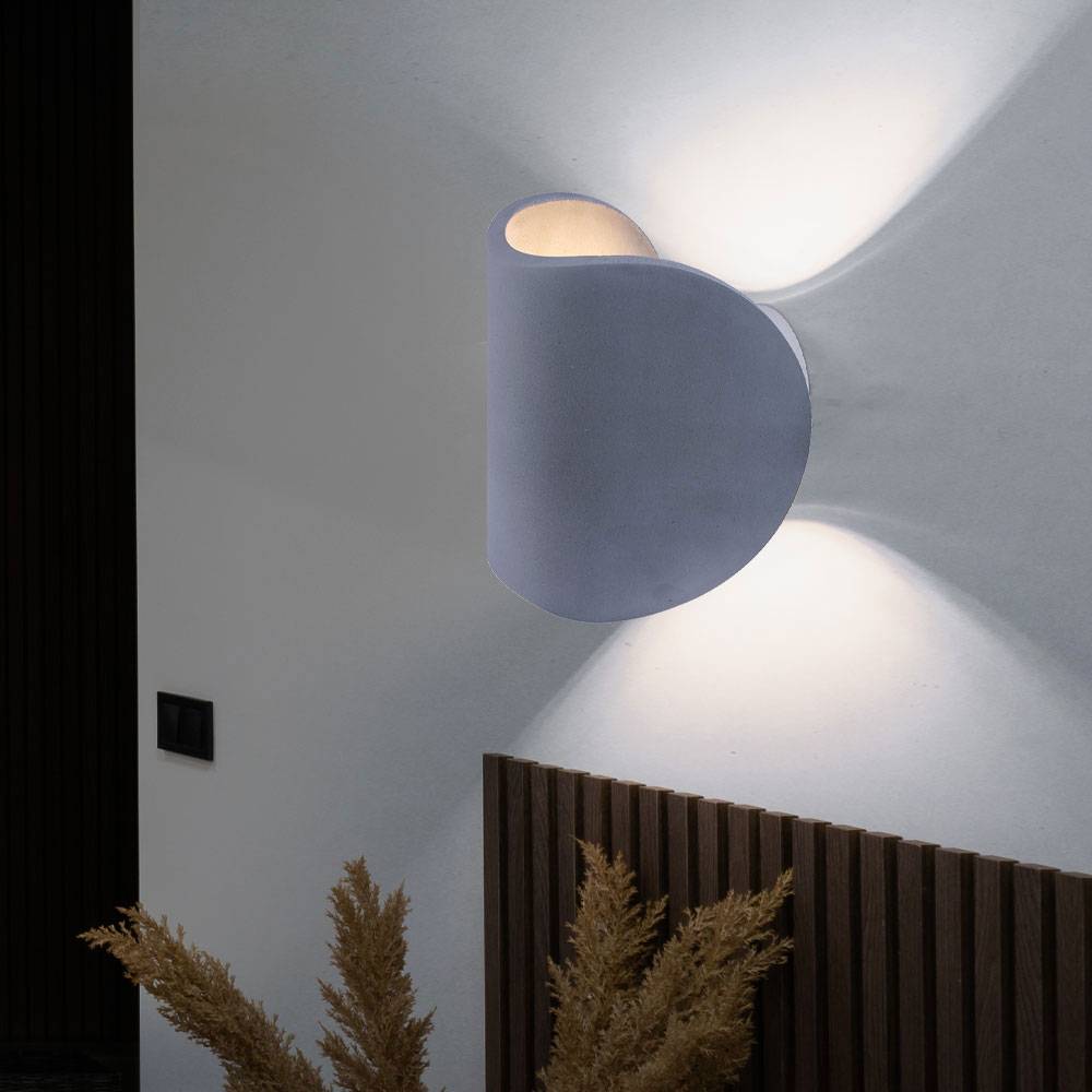 Wandleuchte Up and Down Wandstrahler Wohnzimmer Wandlampe Treppenhaus Leuchte aus Beton, grau, 1x LED 6W 150lm, BxH 12,6x15,7 cm, 2er Set