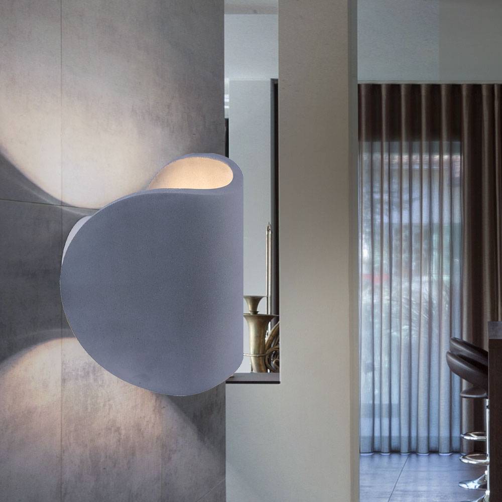 Wandleuchte Up and Down Wandstrahler Wohnzimmer Wandlampe Treppenhaus Leuchte aus Beton, grau, 1x LED 6W 150lm, BxH 12,6x15,7 cm, 2er Set