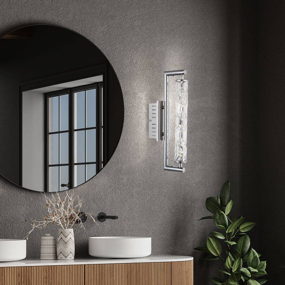 LED Wandleuchte Chrom Designleuchte Glas klar Wandlampe Glasrohr gedreht, 6W 380Lm neutralweiß, BxHxT 37x8x15,5 cm