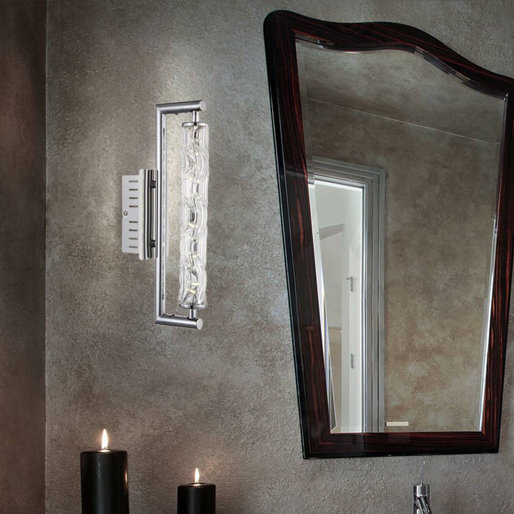 LED Wandleuchte Chrom Designleuchte Glas klar Wandlampe Glasrohr gedreht, 6W 380Lm neutralweiß, BxHxT 37x8x15,5 cm