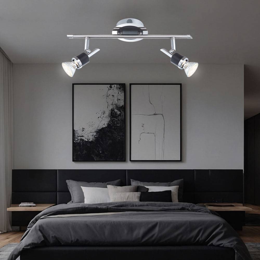 Deckenlampe schwarz Schlafzimmerlampe modern Deckenstrahler 2-flammig GU10 LED, Metall, LED 48W 2300lm 3000K, LxBxH 38x11x16 cm