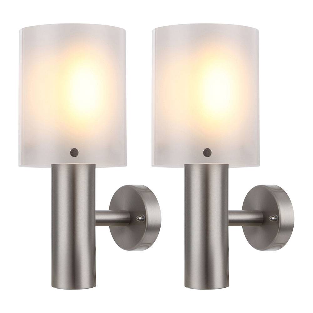 Wandlampe Wandleuchte Außenleuchte Hauswandlampe Terrasse, IP44, Edelstahl silber opal, 1x LED 11W 710Lm warmweiß, DxH 12x27,8cm, 2er Set