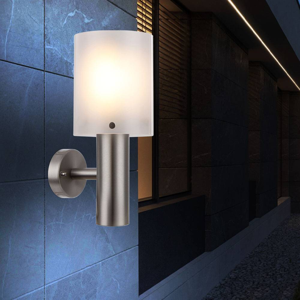 Wandlampe Wandleuchte Außenleuchte Hauswandlampe Terrasse, IP44, Edelstahl silber opal, 1x LED 11W 710Lm warmweiß, DxH 12x27,8cm, 2er Set
