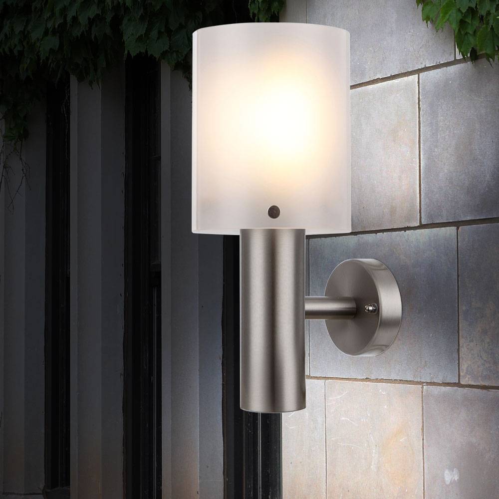 Wandlampe Wandleuchte Außenleuchte Hauswandlampe Terrasse, IP44, Edelstahl silber opal, 1x LED 11W 710Lm warmweiß, DxH 12x27,8cm, 2er Set