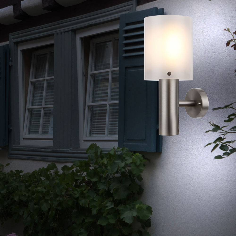 Wandlampe Wandleuchte Außenleuchte Hauswandlampe Terrasse, IP44, Edelstahl silber opal, 1x LED 11W 710Lm warmweiß, DxH 12x27,8cm, 2er Set