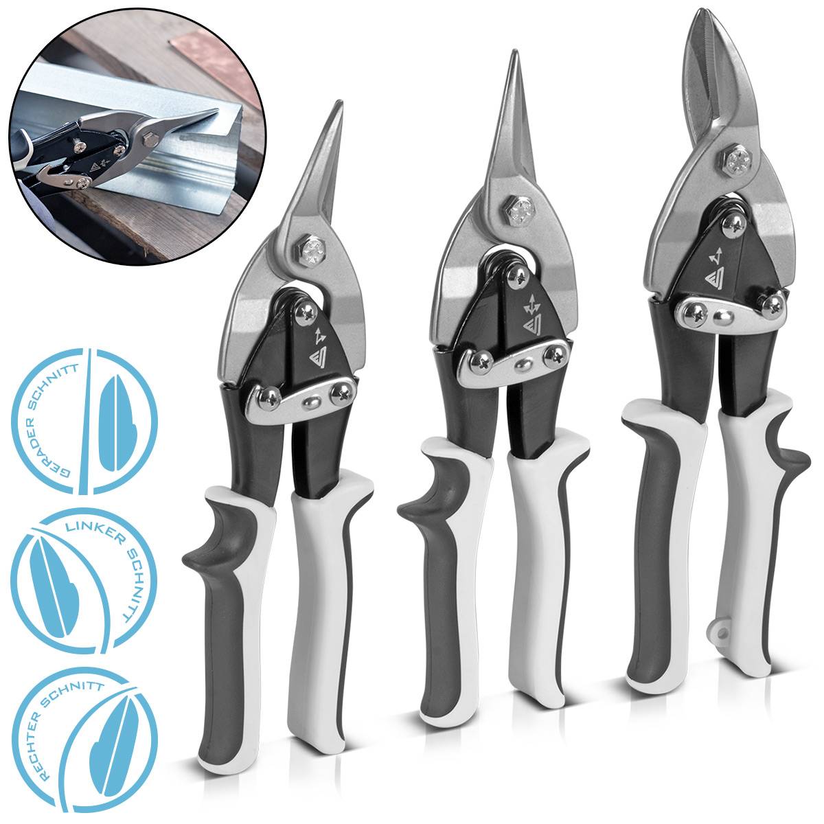 STAHLWERK Blechschere 3er Set gerader, linker und rechter Schnitt Metallschere